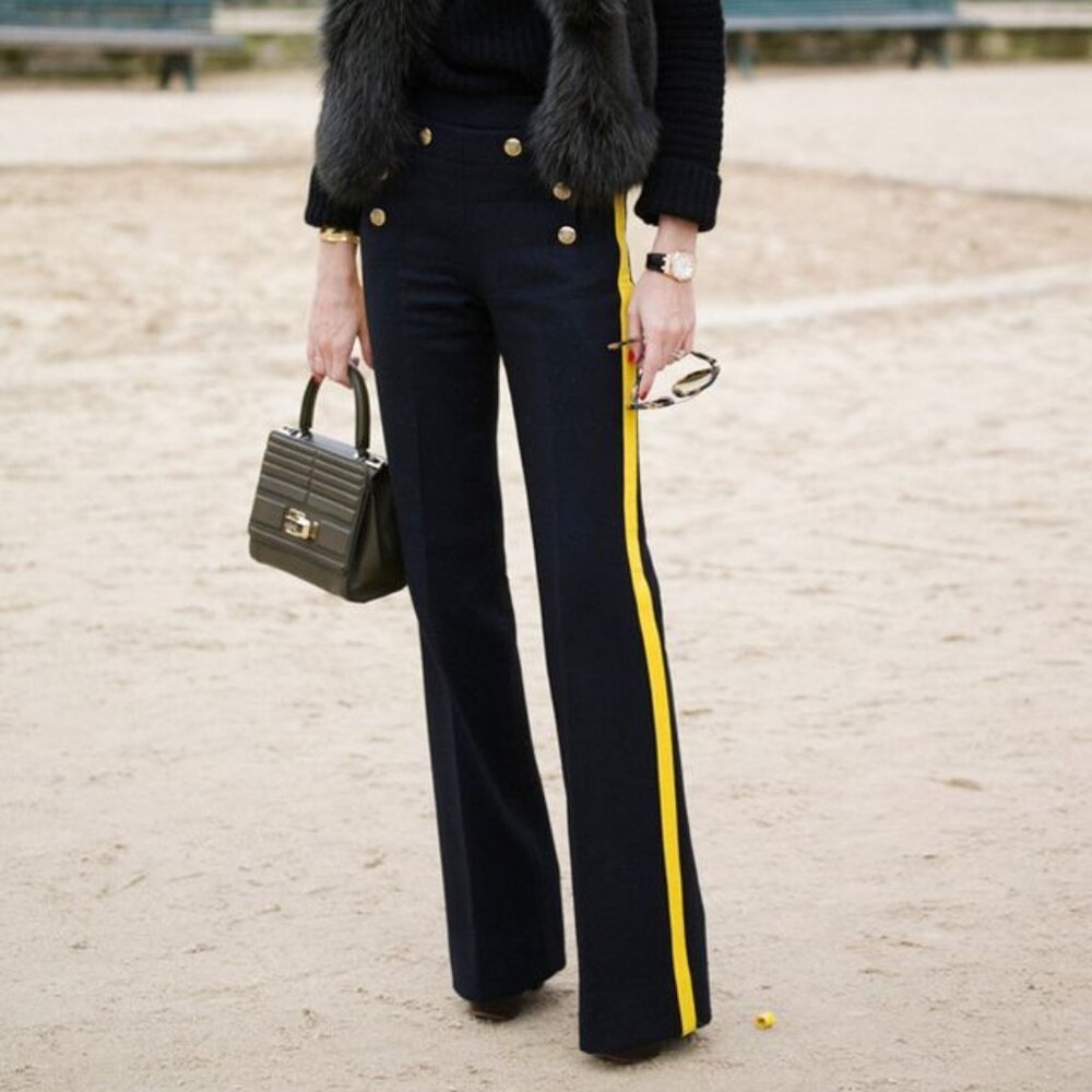 NWOT Influencer Olivia Palermo black wide-leg Joseph wool pants side stripe 34 2